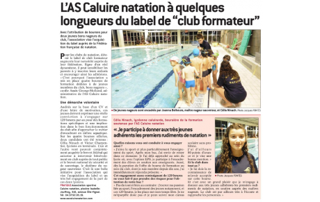 L'AS Caluire Natation vise le label de club formateur auprès de la FFN.