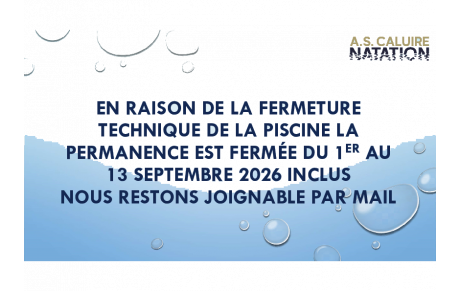 Fermeture piscine du lundi 31 août au dimanche 13 septembre