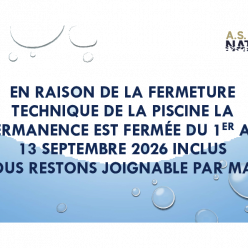 Fermeture piscine du lundi 31 août au dimanche 13 septembre
